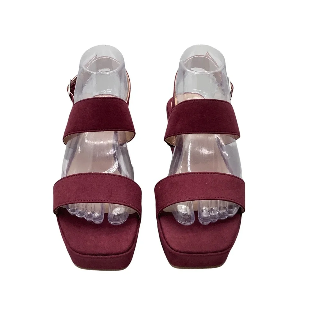 Style & Co Ardenn Port Burgundy Faux Suede Platform Wedge Sandals Womens Size 8